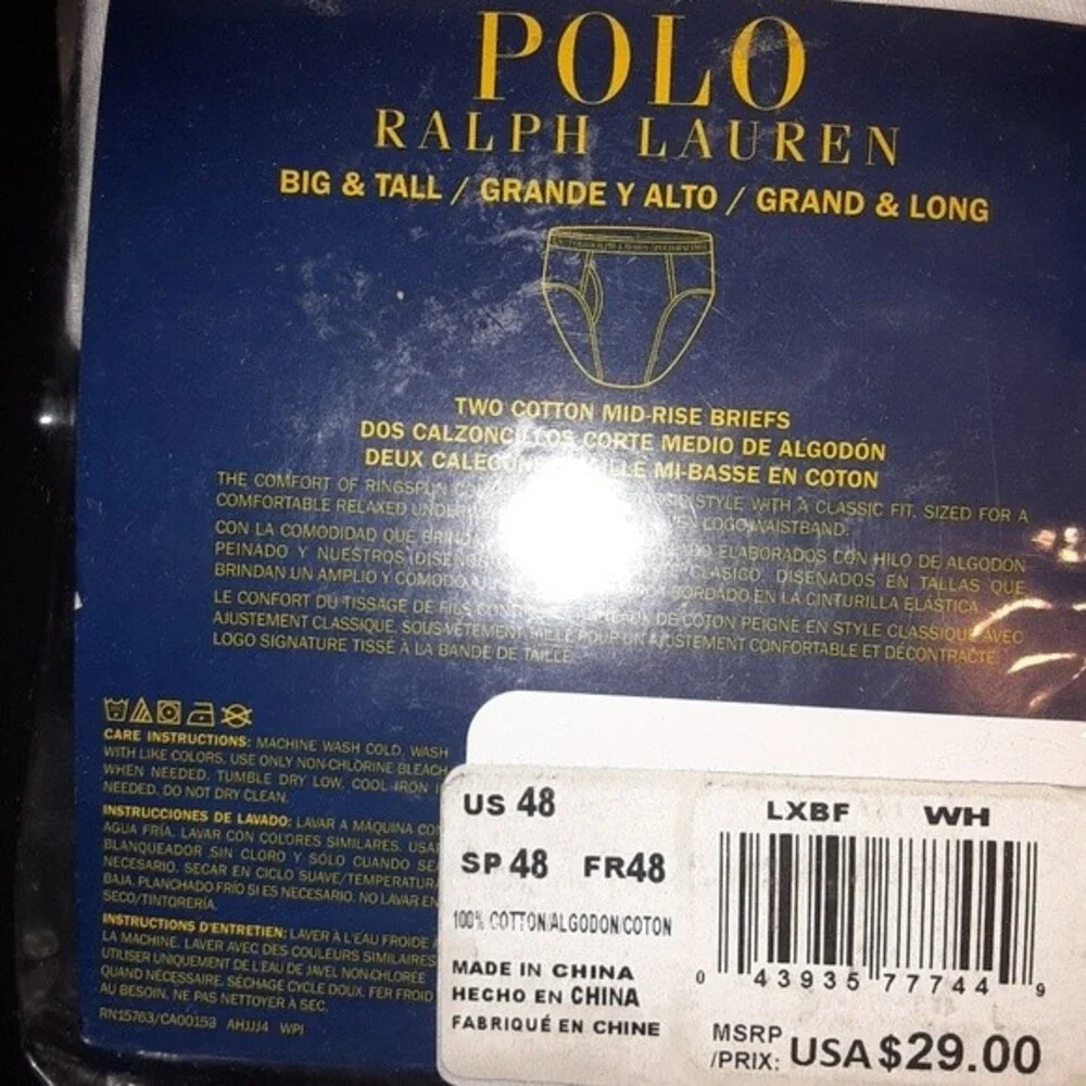 Polo Ralph Lauren 2-pack Size 48 Waist Mid Rise White Briefs